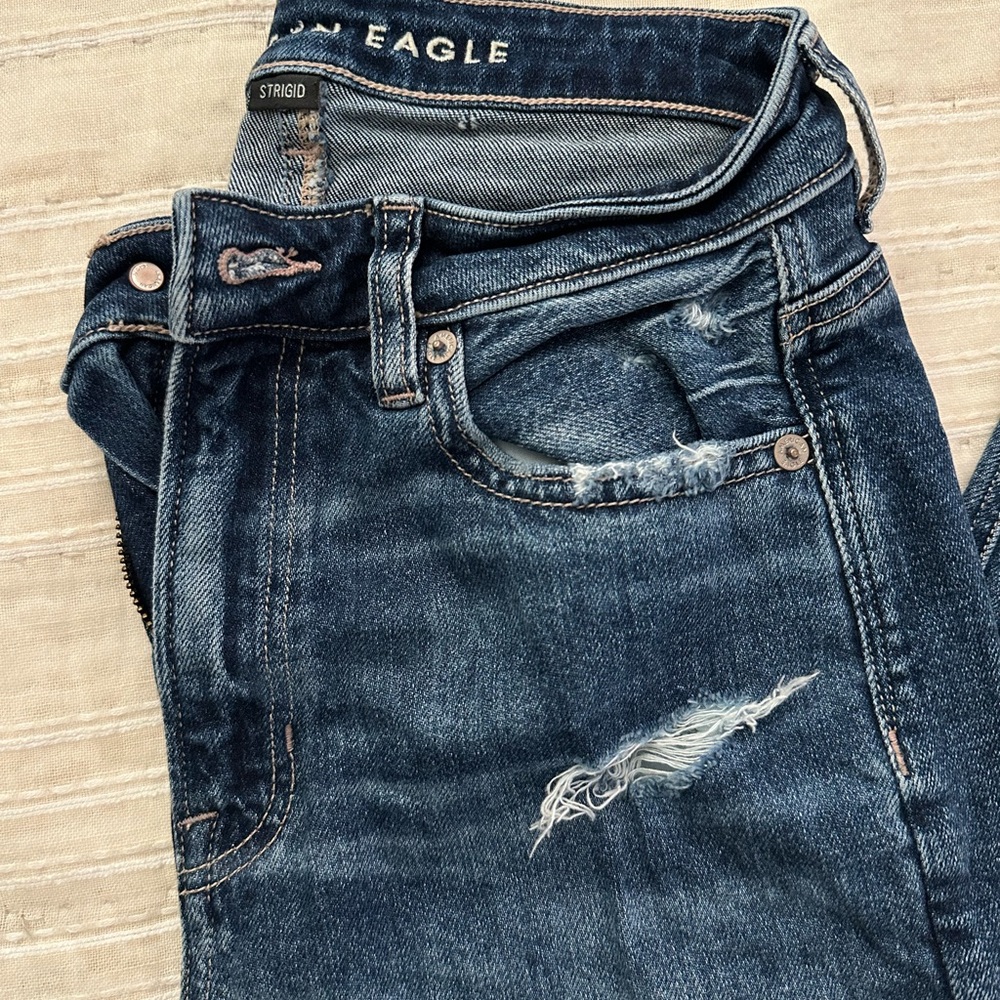 American Eagle Dark Blue Embroidered Jeans